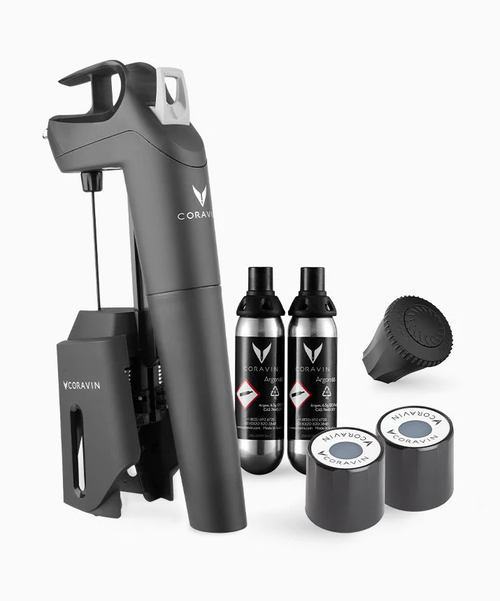 Sistem de conservare vinuri CORAVIN Timeless Three+ 112324B, Aerator, Capsule Argon Pur, Manson de sticla (Negru)