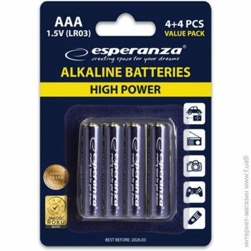 Baterii Alcaline Esperanza EZB104, AAA, 8 buc, Blister