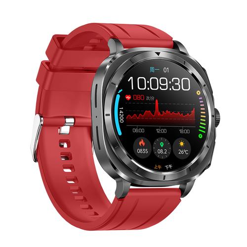 Smartwatch iSEN ET492, Curea silicon negru, Ecran AMOLED HD 1.43inch, HRV, ECG, Monitorizare sanatate, Functii sport, Bluetooth Call, 380 mAh, Android 5.0 or iOS 10.0 sau mai recent, NFC pentru lacate (Rosu)