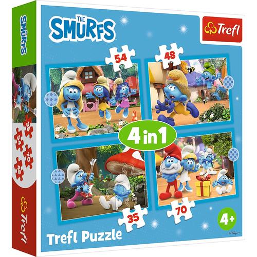 Puzzle pentru copii Trefl 4 in 1 - Satul strumfilor