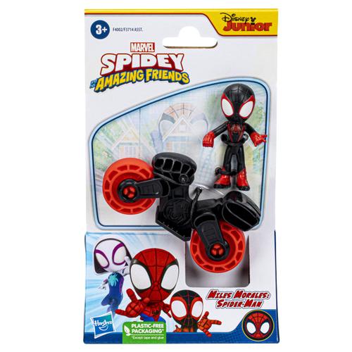 Set motocicleta si figurina Marvel Spidey and his Amazing Friends - Miles Morales, 6 cm
