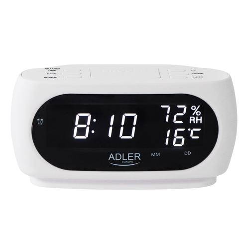Ceas cu alarma digital Adler AD 1186w, Temperatura, Umiditate, Display LED (Alb)
