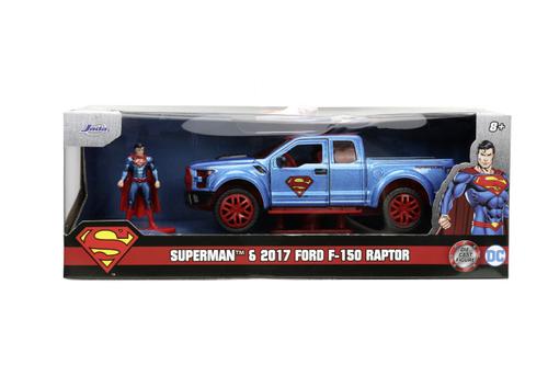 Set figurina si masinuta Jada Toys, Superman 2017 cu Ford F 150 Raptor, 1:32