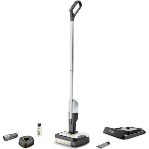 Mop Electric Karcher FC 2-4 Battery Set Cordless, 1.056-200.0, 3,6 - 3,7 - Max. 4,2 V, 200 ml (apa curata), 100 ml (apa murdara), latime rola 18 cm, autonomie 20 min (max), include baterie interschimbabila si incarcator de baterii (Alb/Negru)