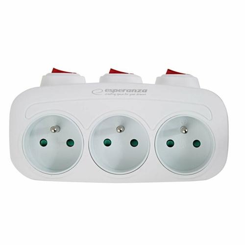 Adaptor triplu stecher Esperanza ELK307W, switch ON/OFF (Alb)
