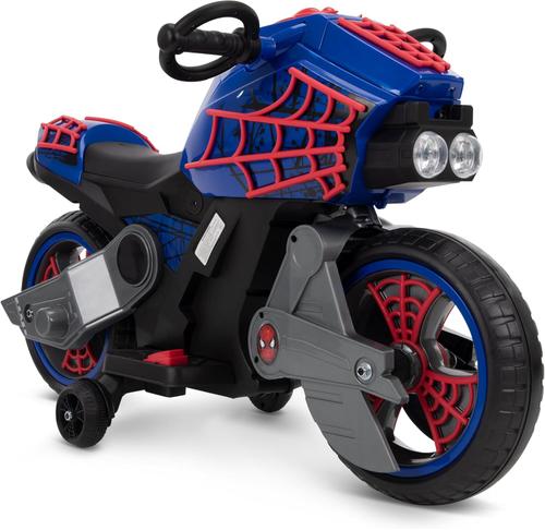 Motocicleta electrica pentru copii Huffy Spider-Man Motorcycle, baterie 7.2V, greutate maxima 30kg, viteza 1.5mp/h (Albastru/Negru)