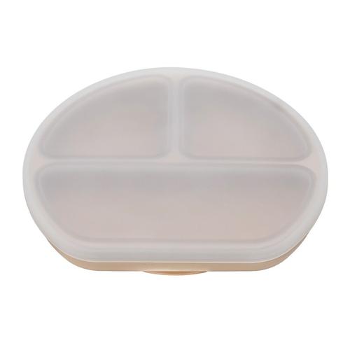Farfurie din silicon cu ventuza si capac, AppeKids Bubble Beige
