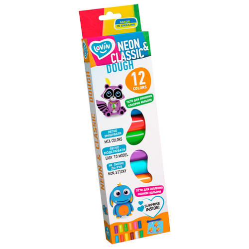 Set plastilina Lovin 12pcsx15gr, Neon&Classic Dough
