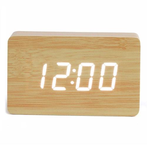 Ceas digital LIVOO RV150BC, Aspect lemn deschis, USB, Display LED (Maro deschis)