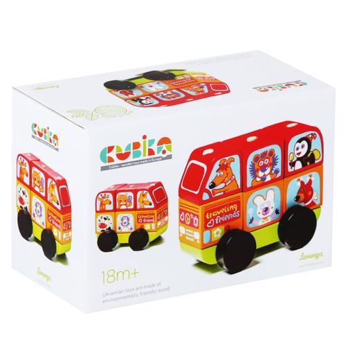 Jucarie din lemn Cubika Mini Bus (Multicolor)
