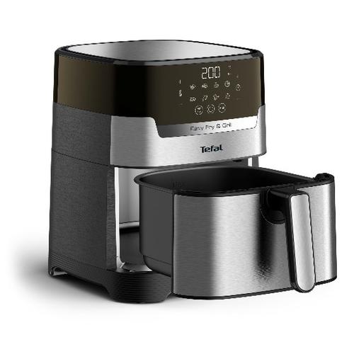 Friteuza fara ulei Tefal Easy Fry&Grill 2in1 EY505D15, 1400W, 4.2L, temperatura ajustabila, 8 programe, functie grill cu gratar incorporat, functie pentru deshidratare, tehnologie Extra Crisp, vas detasabil, Negru/argintiu