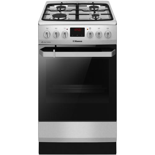 Aragaz Hansa FCMX5825092, Mixt, 4 arzatoare, Aprindere electrica, Dispozitiv siguranta, 65 l, Grill, Timer, Clasa A, 50 cm (Inox)