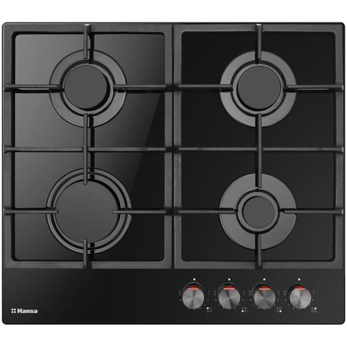 Plita incorporabila Hansa BHKS610505, Gaz 4 arzatoare, Aprindere electrica, 60 cm, Sticla (Negru)