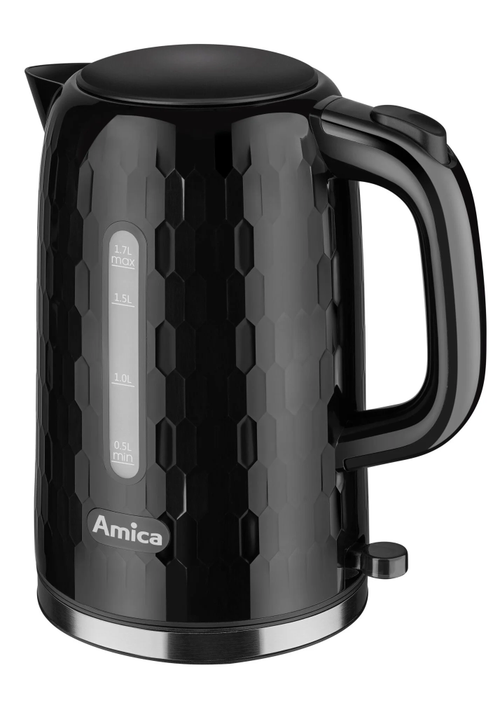Fierbator de apa Amica KM3010, 1.7 l, 2200 W, Controler Strix, Suport pivotant la 360, Filtru anticalcar detasabil (Negru)