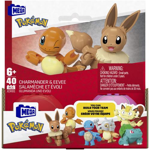Set de constructie Pokemon Mega Construx - Doua Bile, Charmander si Evee, 40 piese