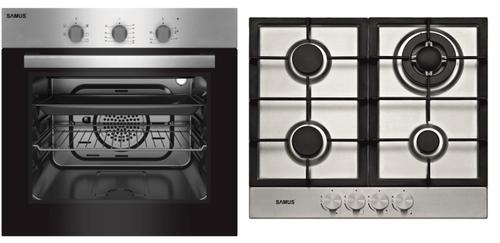Pachet Samus V7 Cuptor incorporabil Samus SC616GTXV, Electric, 56 L, 5 functii + Plita incorporabila Samus PSG-64SX2, Gaz, 4 arzatoare, Arzator Wok, Aprindere electrica (Negru/Inox) - 0 | YEO