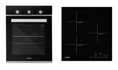 Pachet Samus-45-B16 Cuptor incorporabil Samus SC457GTBV, 43 L, 1900 W, 6 functii, Ventilator, Grill, Clasa energetica A, Timer mecanic + Plita incorporabila inductie Samus PSI-43BG1, 5800 W, 3 zone de gatit, Touch control (Negru/Inox) - 0 | YEO