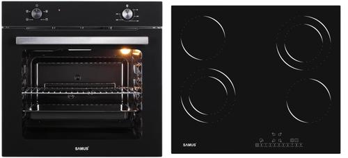 Pachet Samus B12 Cuptor incorporabil Samus SC621G4, Electric, 81 L, 4 functii + Plita incorporabila Samus PSVE-64BG3, Vitroceramica, 5800 W, 4 Zone de gatit (Negru)