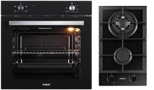 Pachet Samus B14 Cuptor incorporabil Samus SC621G4, Electric, 81 L, 4 functii + Plita incorporabila Samus PSG-32SG2, Gaz, 2 Arzatoare, Aprindere electrica, Siguranta (Negru)