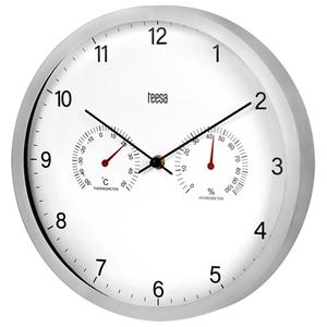 Ceas de perete Teesa TSA0049, Termometru, Higrometru, 30 cm (Argintiu)