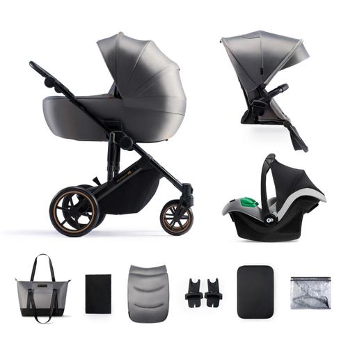 Carucior 3 in 1 Kinderkraft Prime 2 cu scoica Mink Pro, R 129, sistem de calatorie, 0 - 36 luni, Gri