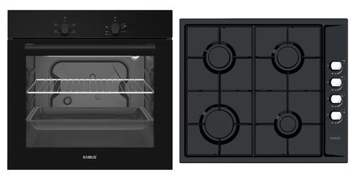 Pachet Samus B20 Cuptor incorporabil Samus SC620G4B, 62 l, 2200 W, Grill, 4 functii, Iluminare interioara + Plita incorporabila Samus PSG-64SB, 7000 W, 4 Arzatoare pe gaz, Gratare metalice, Aprindere electrica (Negru) - 0 | YEO