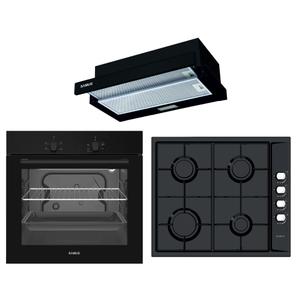 Pachet Samus ONL1 Cuptor incorporabil Samus SC620G4B, 62 l, 2200 W, Grill + Plita incorporabila Samus PSG-64SB, 7000 W, 4 Arzatoare pe gaz + Hota telescopica Samus HS6030TB, 67 W, 1 Motor (Negru)