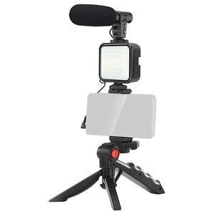Set vlogging Platinet 4in1 PMVG4IN1, Microfon, Lampa LED, Suport smartphone, Trepied de masa (Negru)