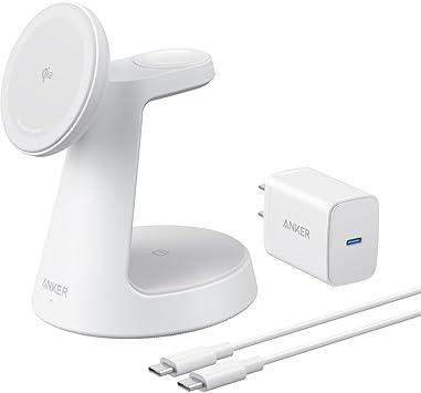 Incarcator wireless magnetic Anker MagGo 3-in-1 MagSafe Qi2 15 W, incarcator si cablu inclus (Alb) Incarcator wireless magnetic Anker MagGo 3-in-1 MagSafe Qi2 15 W, incarcator si cablu inclus (Alb)