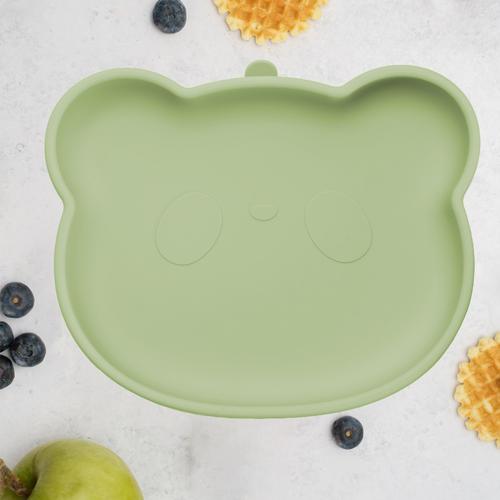 Farfurie din silicon cu ventuza AppeKids The Little Bear Raw Green, 6 luni+