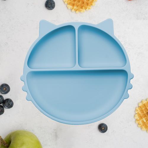 Farfurie compartimentata din silicon cu ventuza AppeKids Kitty Aqua Blue, 6 luni+