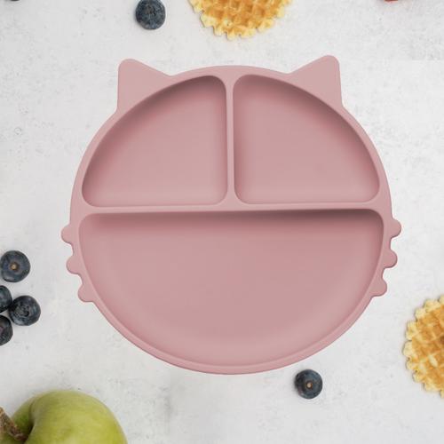 Farfurie compartimentata din silicon cu ventuza AppeKids Kitty Old Rose, 6 luni+