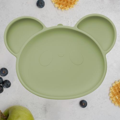 Farfurie din silicon cu ventuza AppeKids Panda Raw Green, 6 luni+