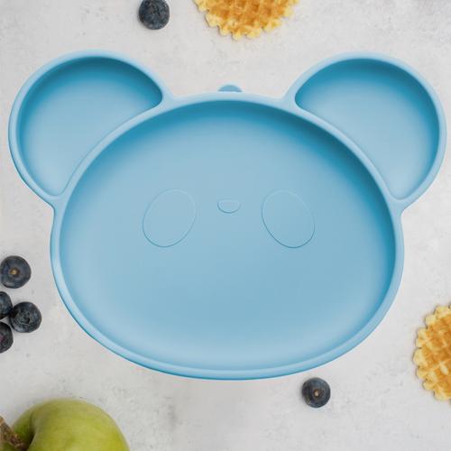 Farfurie din silicon cu ventuza AppeKids Panda  Aqua Blue, 6 luni+