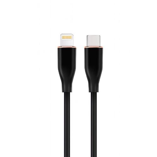 Cablu alimentare si date GEMBIRD CC-USB2S-CM8PM-1.5M-BK, pentru smartphone, USB 2.0 Type-C (T) la Lightning (T), 20W, 1.5m, protectie silicon, Negru