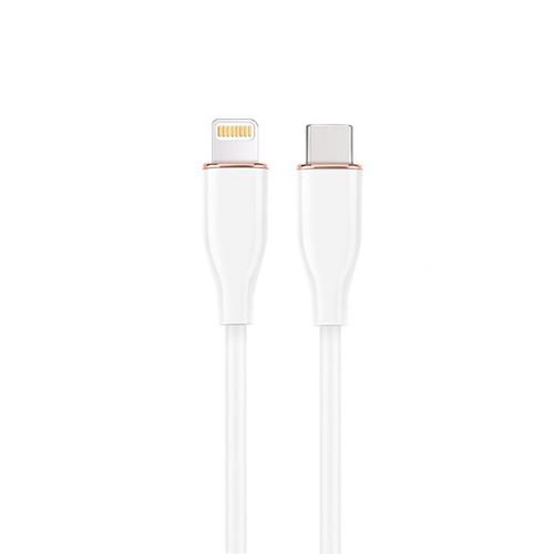 Cablu alimentare si date GEMBIRD CC-USB2S-CM8PM-1.5M-W, USB 2.0 Type-C (T) la Lightning (T), 20W, 1.5m, protectie silicon, Alb