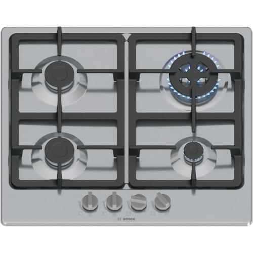 Plita incorporabila Bosch PGH6B5K90, Gaz, 4 arazatoare, Gratar fonta, Arzator Wok, 60 cm (Inox)