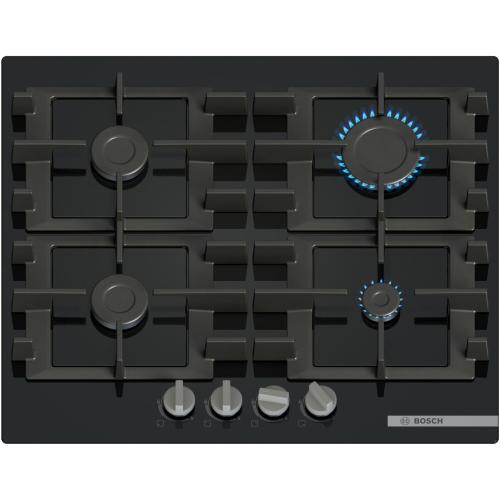 Plita incorporabila Bosch PNP6B6K40, Gaz, 4 arazatoare, Gratar fonta, 60 cm, Sticla (Negru)