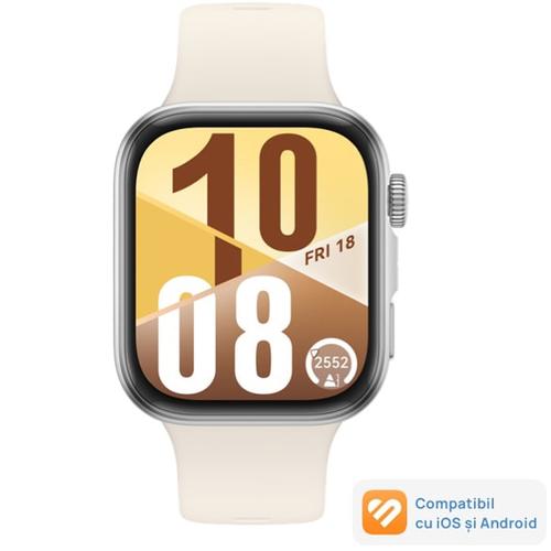 Smartwatch HUAWEI Watch Fit 4, Ecran AMOLED 1.82inch, Bluetooth, 5 ATM, Curea Fluoroelastomer (Alb)