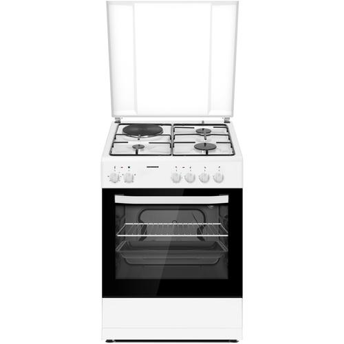 Aragaz mixt Heinner HFSC-S60E1HSWH, 3 arzatoare gaz + 1 plita electrica, aprindere electrica arzatoare, Cuptor electric, Clasa A, Grill, 60x60cm (Alb)