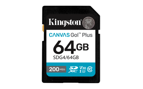 Card de memorie Kingston Canvas Go! Plus Gen 4, 64GB, SDXC, UHS-I U3, V30, Clasa 10