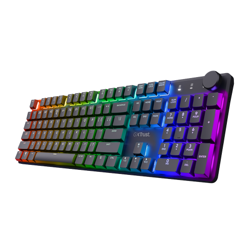 Tastatura Gaming Wireless Trust RGB Huano Linear White Switch Mecanica, USB-C, iluminare RGB, layout US, Negru