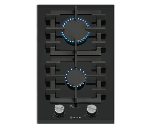 Plita incorporabila Bosch PRB3A6I40, Gaz, 2 arzatoare, FlameSelect, Vitroceramica, Domino 30 cm (Negru)