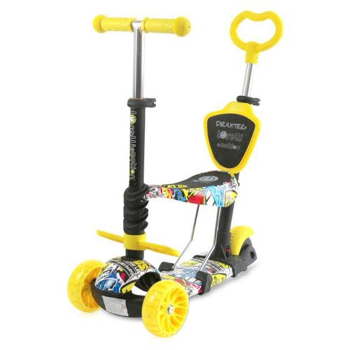 Trotineta reglabila pentru copii Lorelli Draxter Graffiti Smile, sezut cu spatar, maner parental, 3 ani+