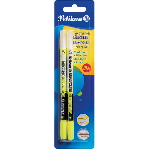 Set 2 Highlighter Pelikan 2 in 1 (textmarker corectabil + carioca corectoare pentru textmarker), varf m, marker culoare galben fluorescent