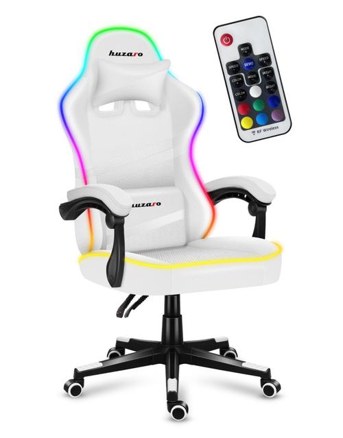 Scaun gaming Huzaro HZ-Force 4.4 RGB, Mesh, RGB LED, Cotiere moi, Perne lombara & cervicala, Cadru otel (Alb)