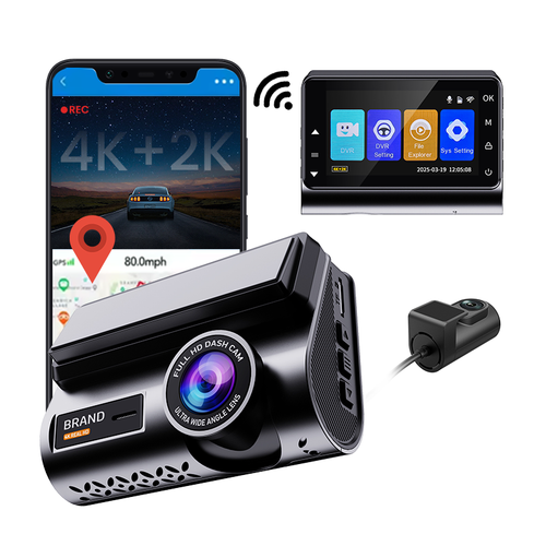 Camera video auto iSEN H002, Ecran IPS 3inch, 4K 30fps fata, 2K spate, control prin aplicatie WiFi, urmarire GPS, senzor G, time-lapse, monitorizare parcare, camera fata spate (Gri)