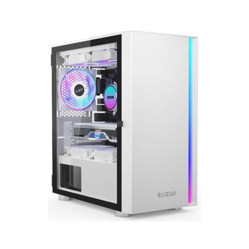 Carcasa PCCOOLER LM300W ARGB, Middle Tower, mATX, ITX, fara sursa, sticla securizata, 1 ventilator inclus ARGB, Alb