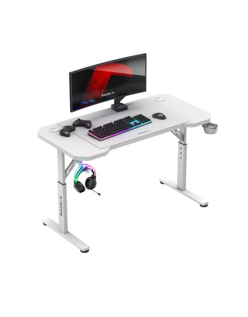 Birou de gaming Huzaro Hero 2.6, Suport casti si pahar, Organizator cabluri, Picioare ajustabile (Alb)