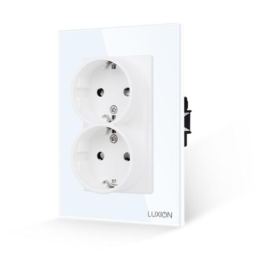 Priza Dubla cu Rama din Sticla LUXION Pentru Doza Simpla (Alb)
